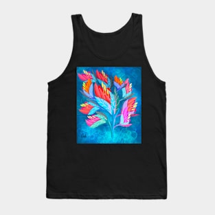 Tropical Flower in Blue Tank Top